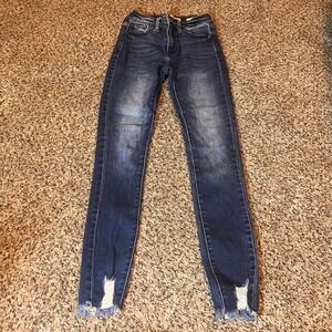 KanCan Dark Wash Distressed Hem‎ Skinny Jeans Womens Size 23 Exclusively
